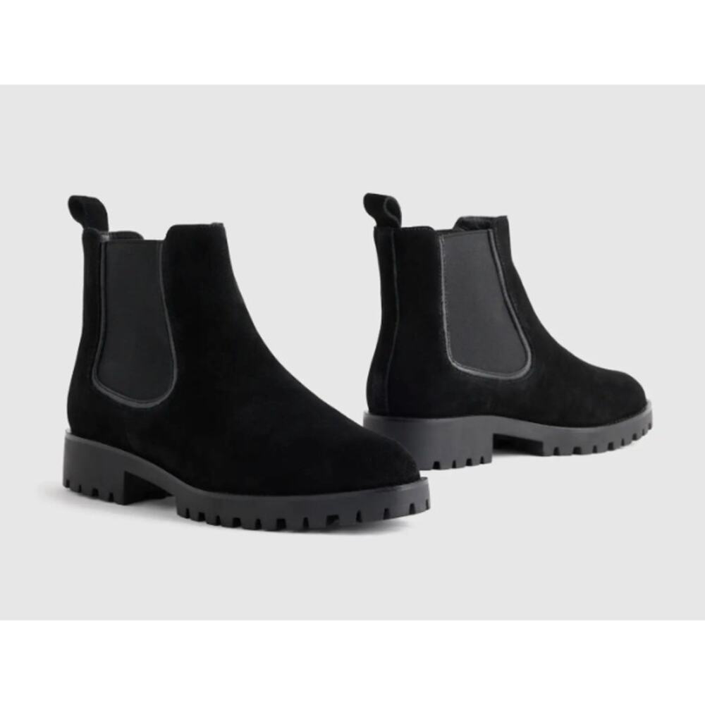 New! Quince Women's Italian Suede Lug Sole Chelsea Boot Black Sz 8 #18